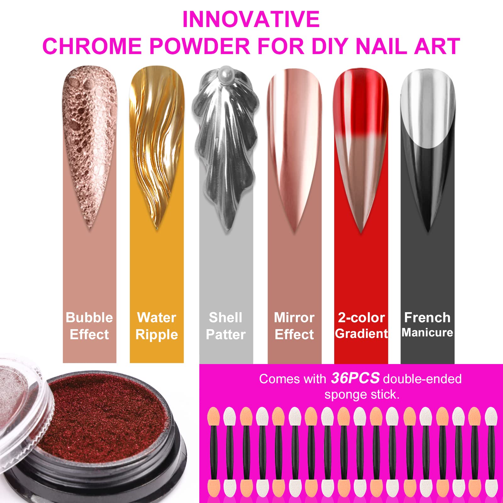 Saviland holographic chrome powder delivers dazzling reflections and shine.