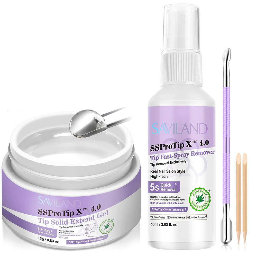 SAVILAND all-in-one press-on kit packaging shown for easy at-home nails