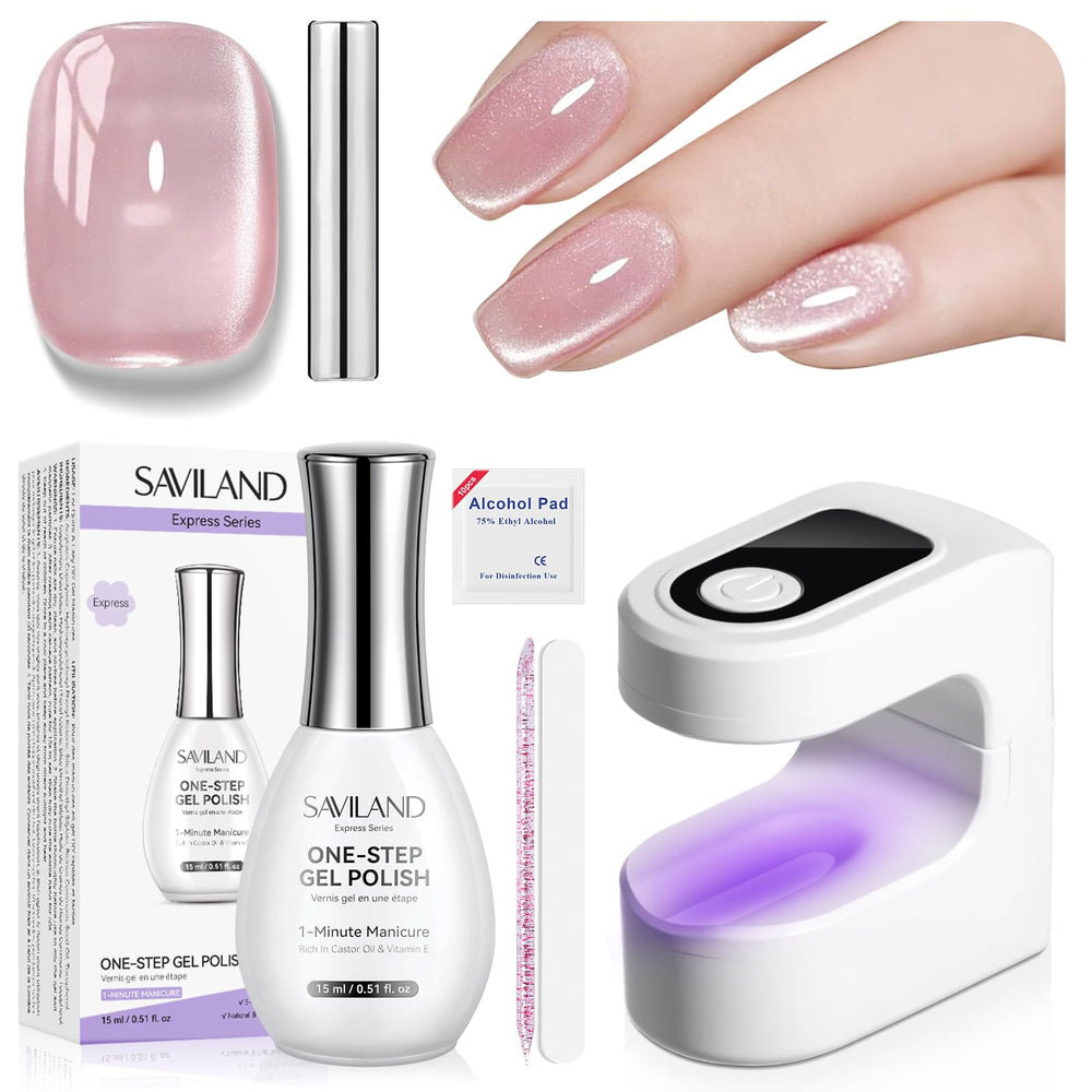 SAVILAND Lilac Haze cat eye gel polish with magnetic shimmer for home manicures.