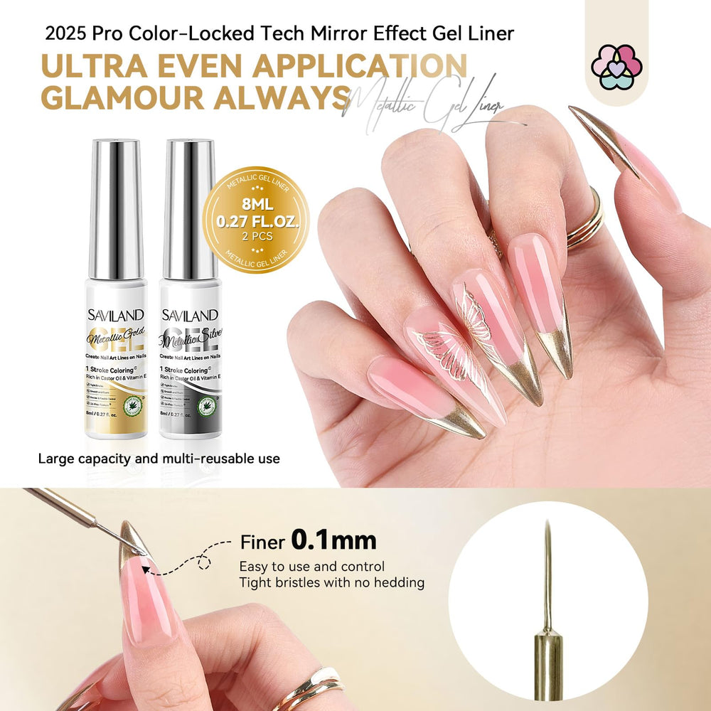 SAVILAND gold metallic gel liner creates luxe chrome accents with reflective shine.
