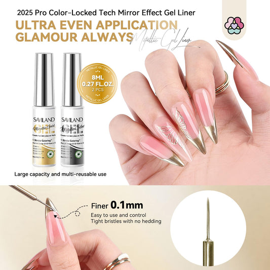 SAVILAND gold metallic gel liner creates luxe chrome accents with reflective shine.