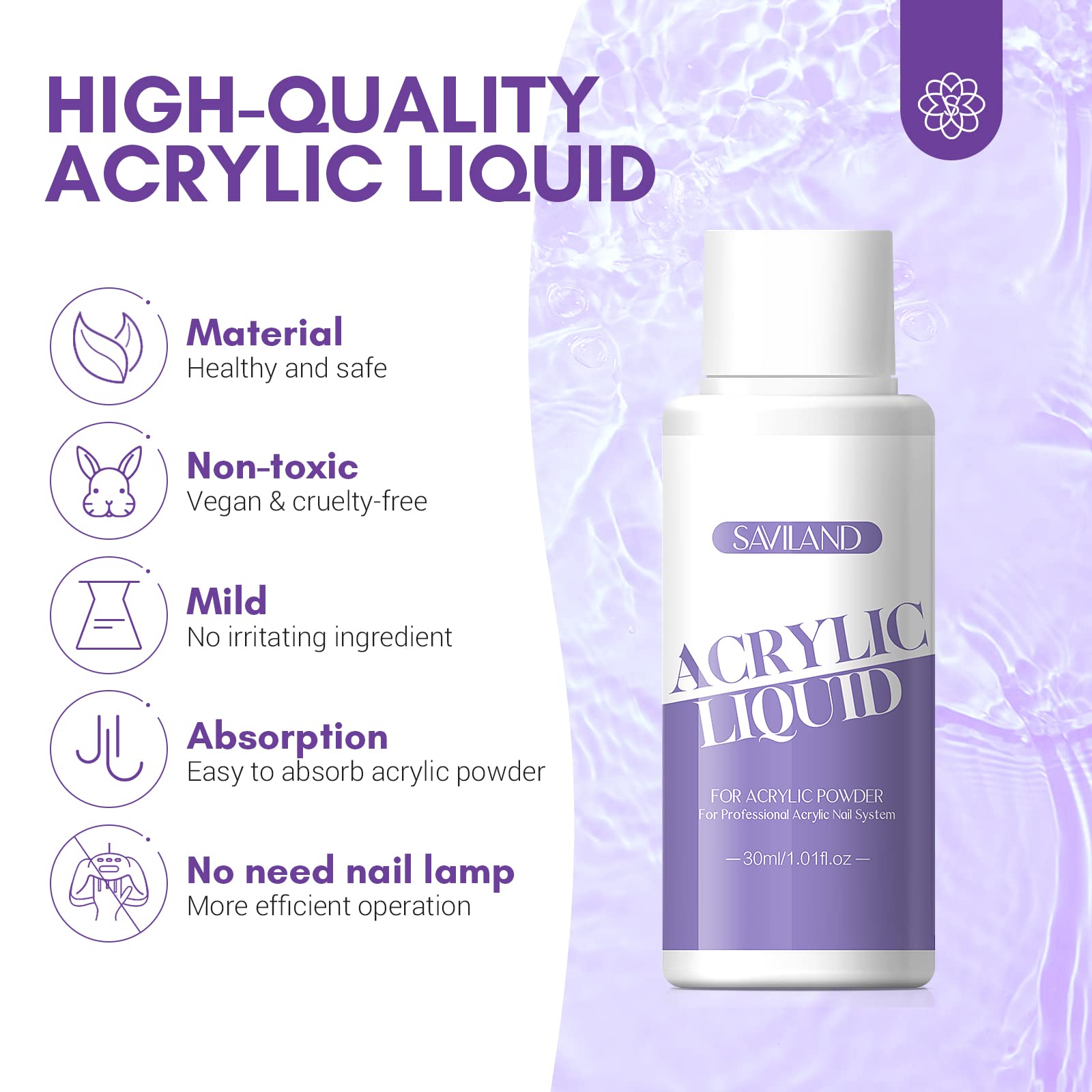 SAVILAND monomer 30ml image ideal for smooth, bubble-free acrylic nail mixtures