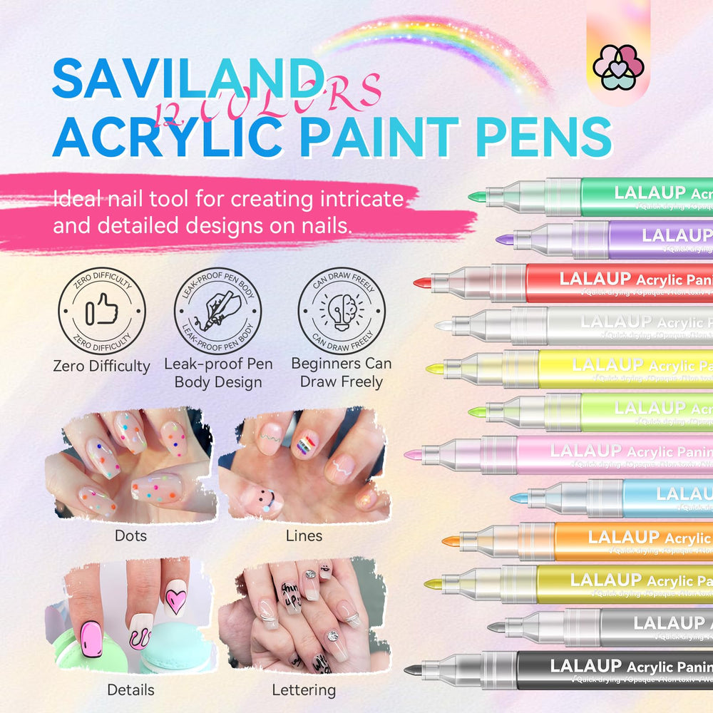Saviland nail art pens with fine tip enable detailed, crisp polka dots and lines