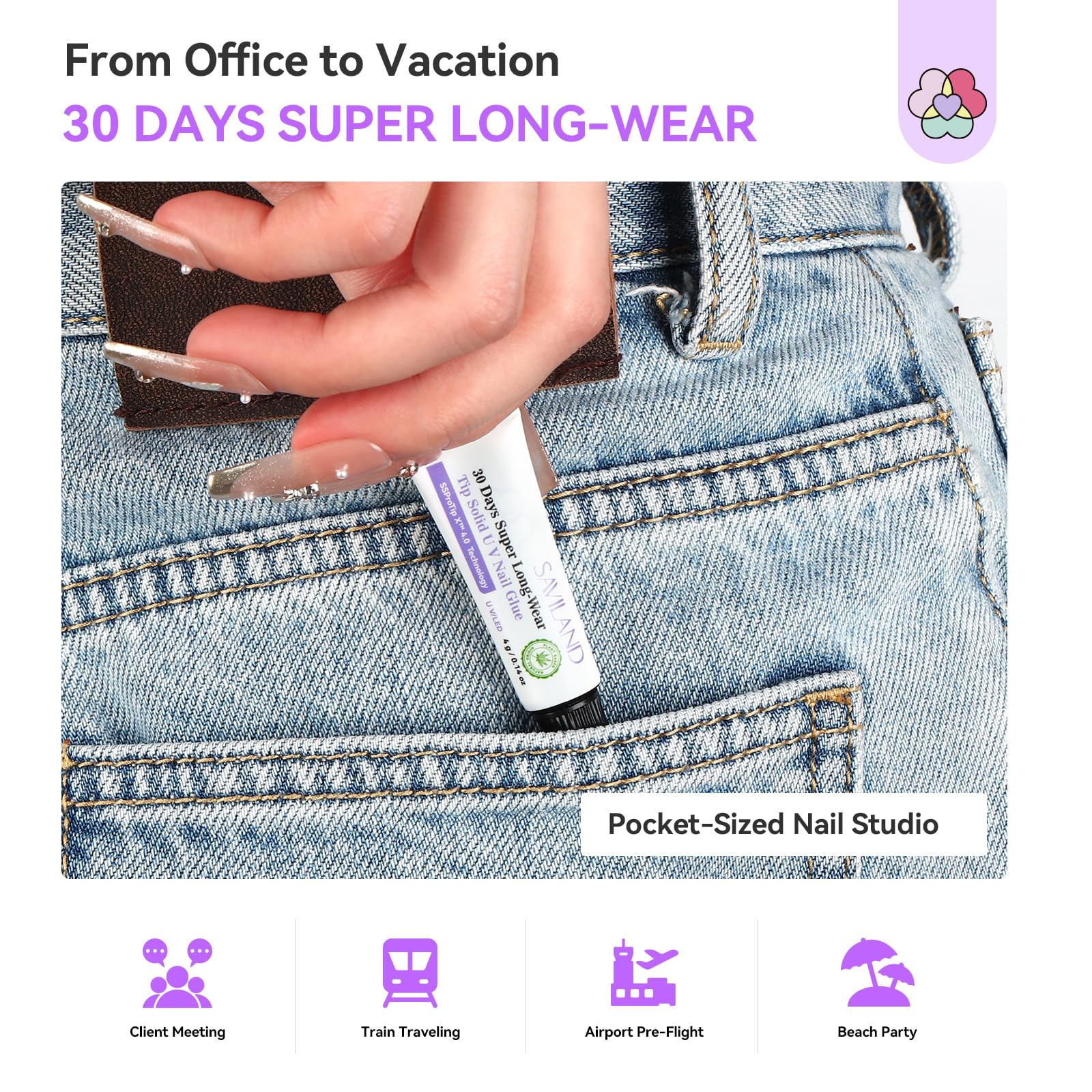 SAVILAND Nail File and Cuticle Pusher for precise prep and tidy edges.