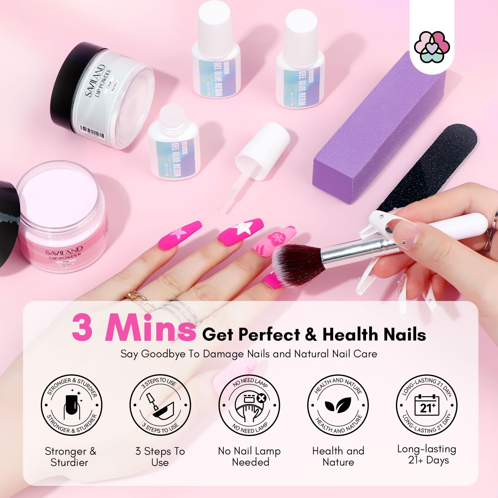 SAVILAND nail glue bottle close-up for fast, strong nail repairs.