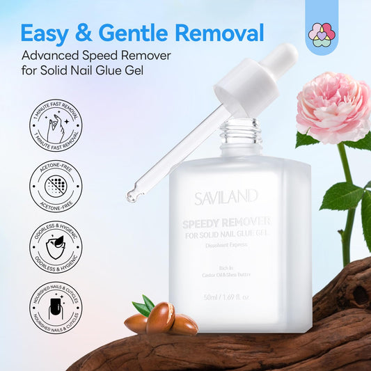 SAVILAND precision dropper applies remover under tricky nail shapes.