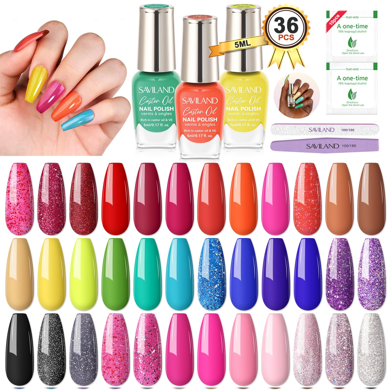 SAVILAND nail polish set with 36 colors for versatile at-home style.
