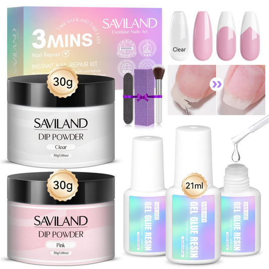 SAVILAND Nail Repair Kit packaging shows a professional at-home solution for damaged nails.