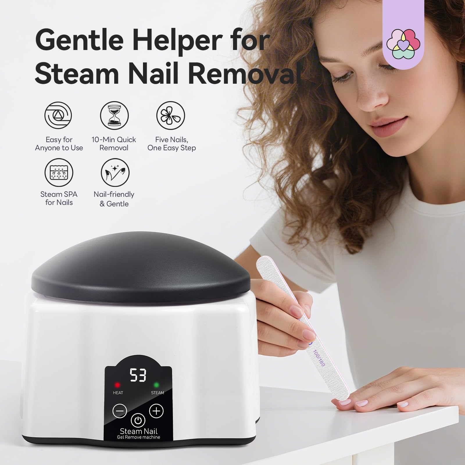 SAVILAND Nano-steam technology remover delivers deeper polish lift with gentle warmth.