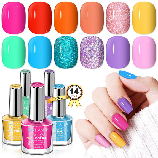 SAVILAND neon summer nail polish swatches reveal bright hues with high-gloss finish.