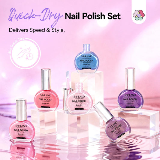 SAVILAND Pearl Nail Polish Set color swatches showing purple, pink, and blue hues