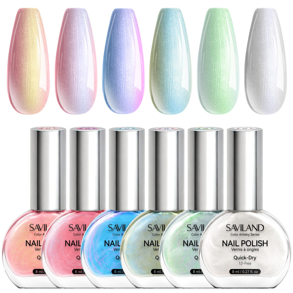 SAVILAND Pearlescent Nail Polish Set in Aurora Blue for mermaid-inspired nails.