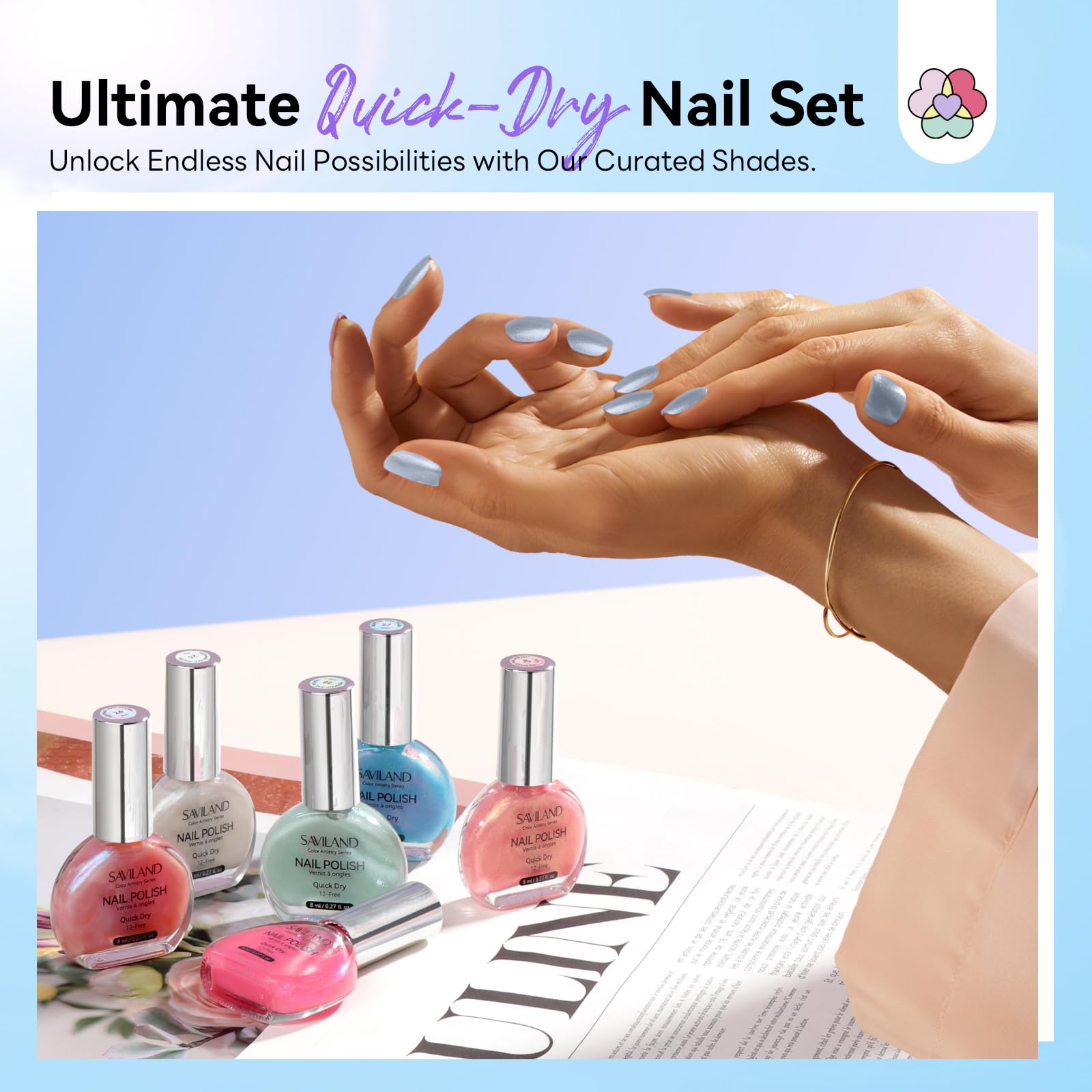 SAVILAND Pearlescent formula enriched with castor oil for nail care.