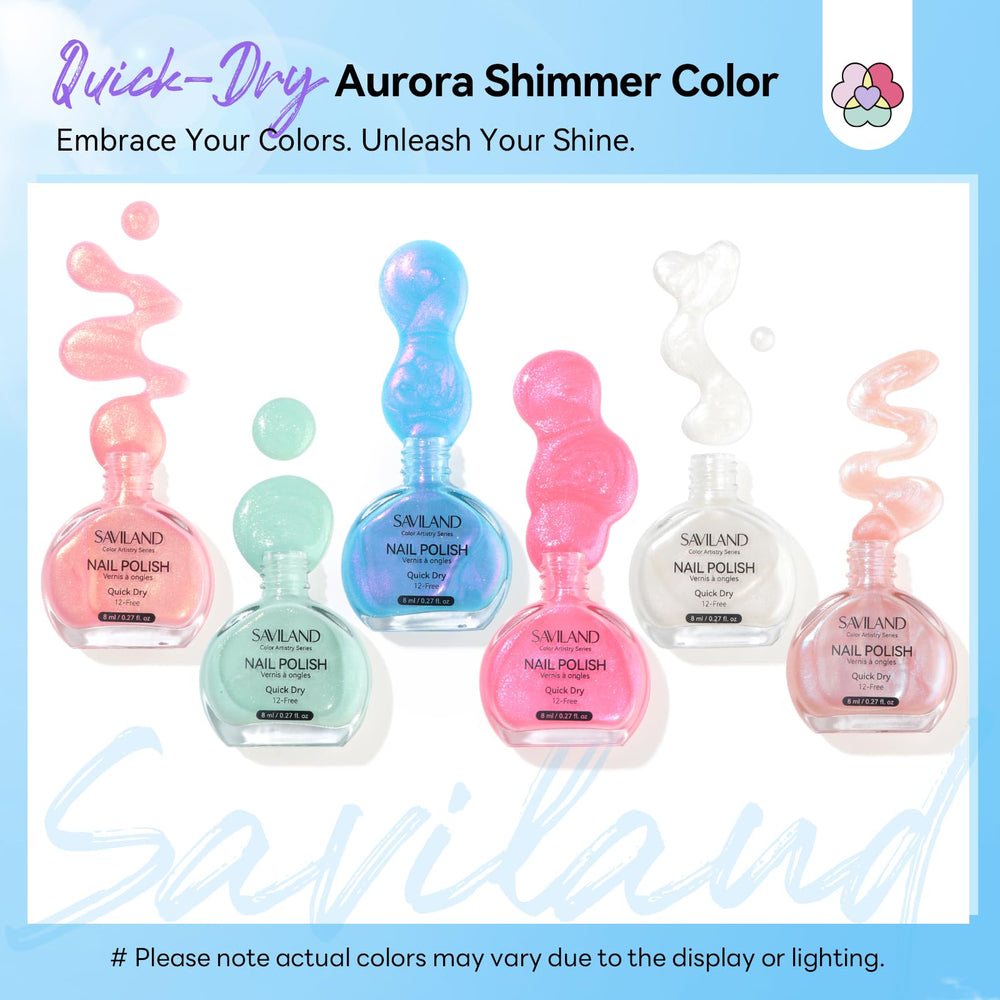 SAVILAND Pearlescent Nail Polish Set Pearl Pink shade on nails.