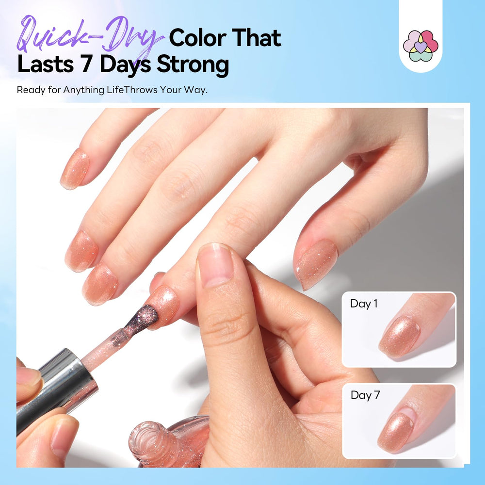 SAVILAND Pink Nude glitter shimmer shade adds subtle sparkle to nails.