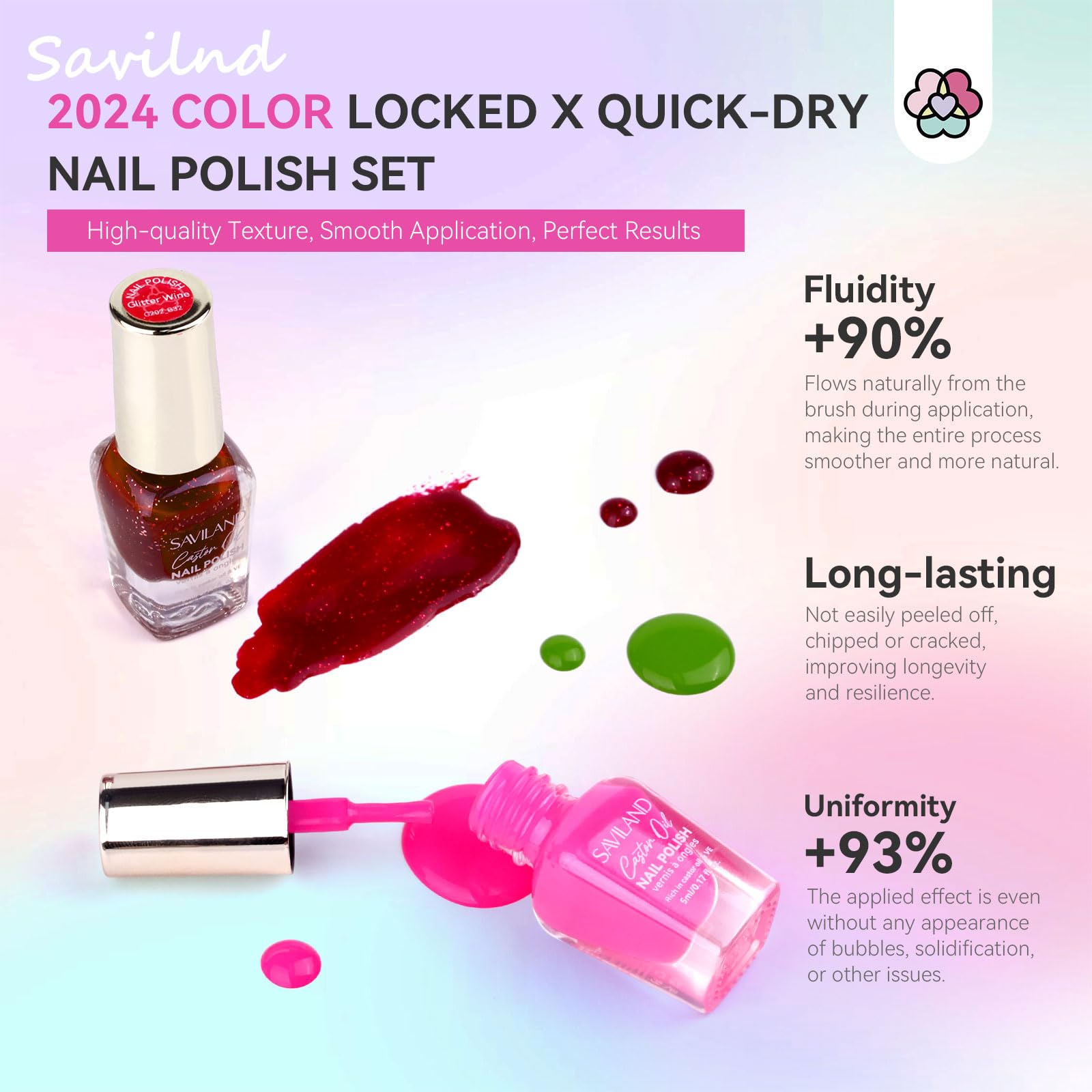 SAVILAND plant-based formula with castor oil and Vitamin E supports nail health.