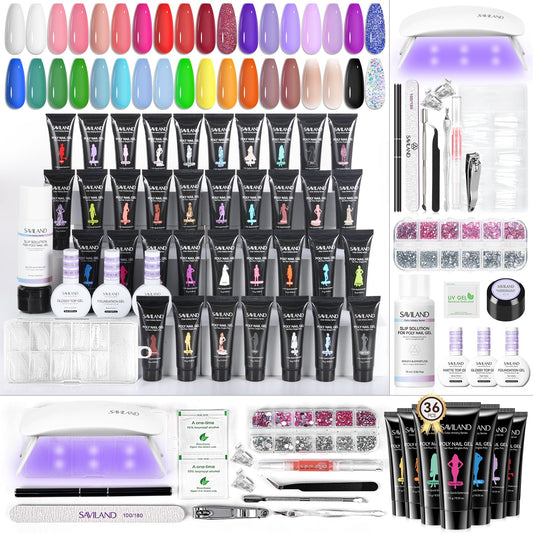 SAVILAND Poly Gel Kit 36-color palette for versatile at-home manicures.
