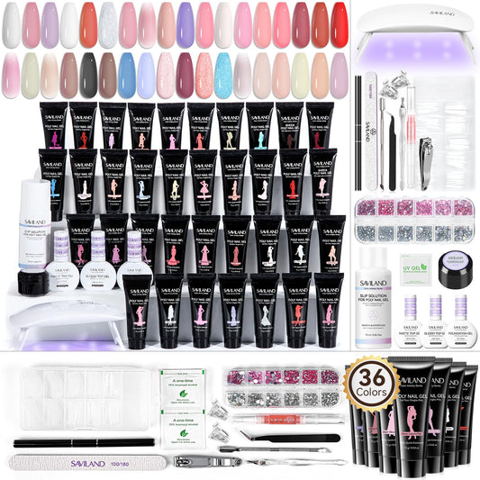 Saviland poly gel kit 36 colors offers bold shades for nail art.