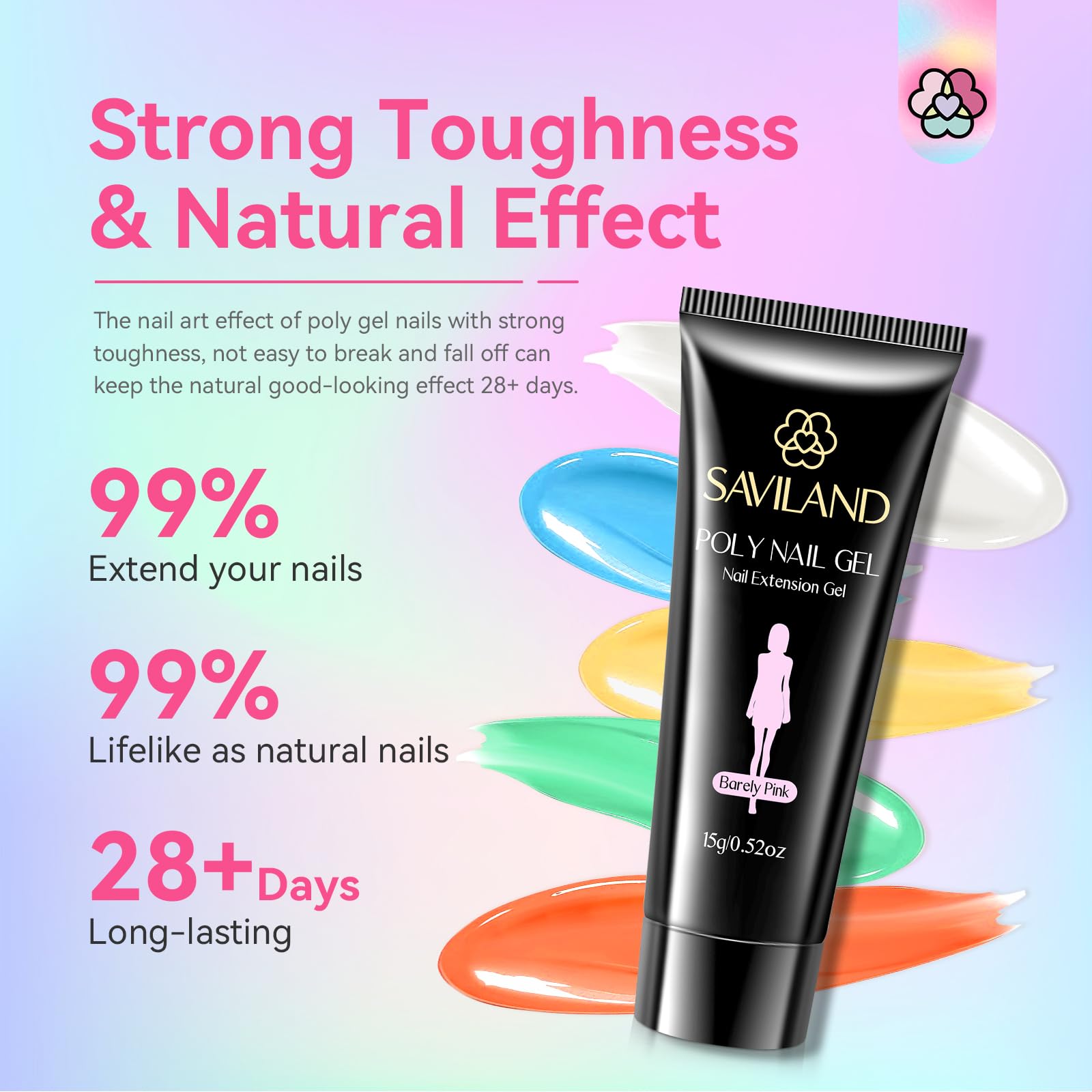 SAVILAND Poly Gel Nail Colors shiny surface after curing reveals durable finish.