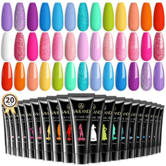 SAVILAND Poly Gel Nail Colors swatches display 20 vibrant shades for versatile daily nail art.