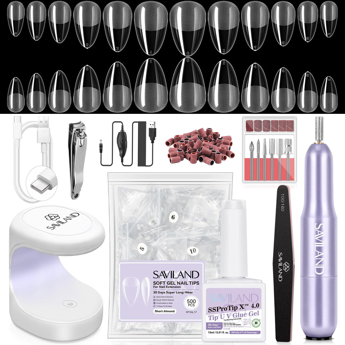 SAVILAND Pro Gel Nail Kit with Drill front view for a complete, durable manicure setup.