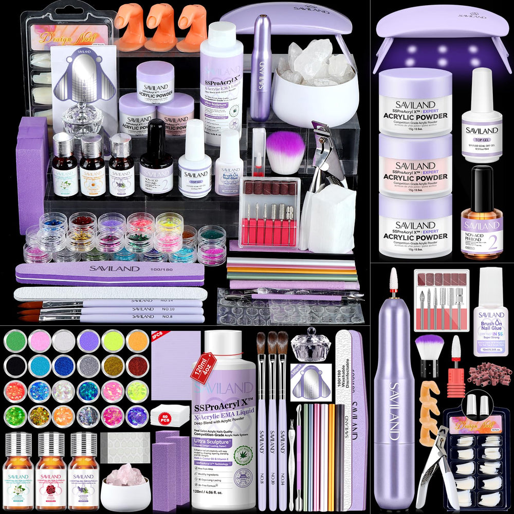 SAVILAND professional acrylic nail kit front view for easy at-home manicure.