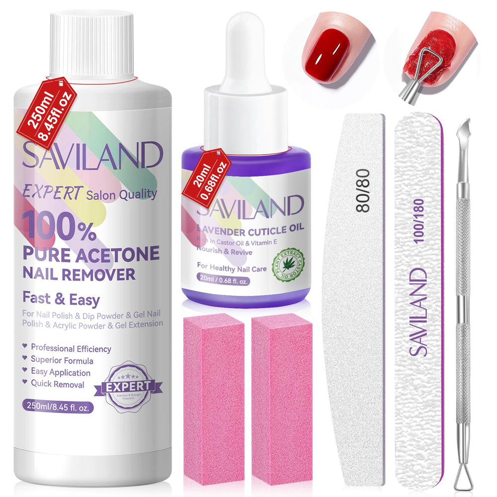 SAVILAND Pure Acetone Nail Remover bottle for quick gel and acrylic nail removal.