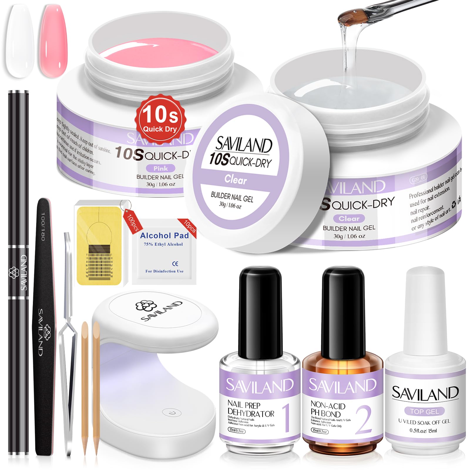 SAVILAND quick-dry nail gel kit with mini UV light for fast at-home extensions.