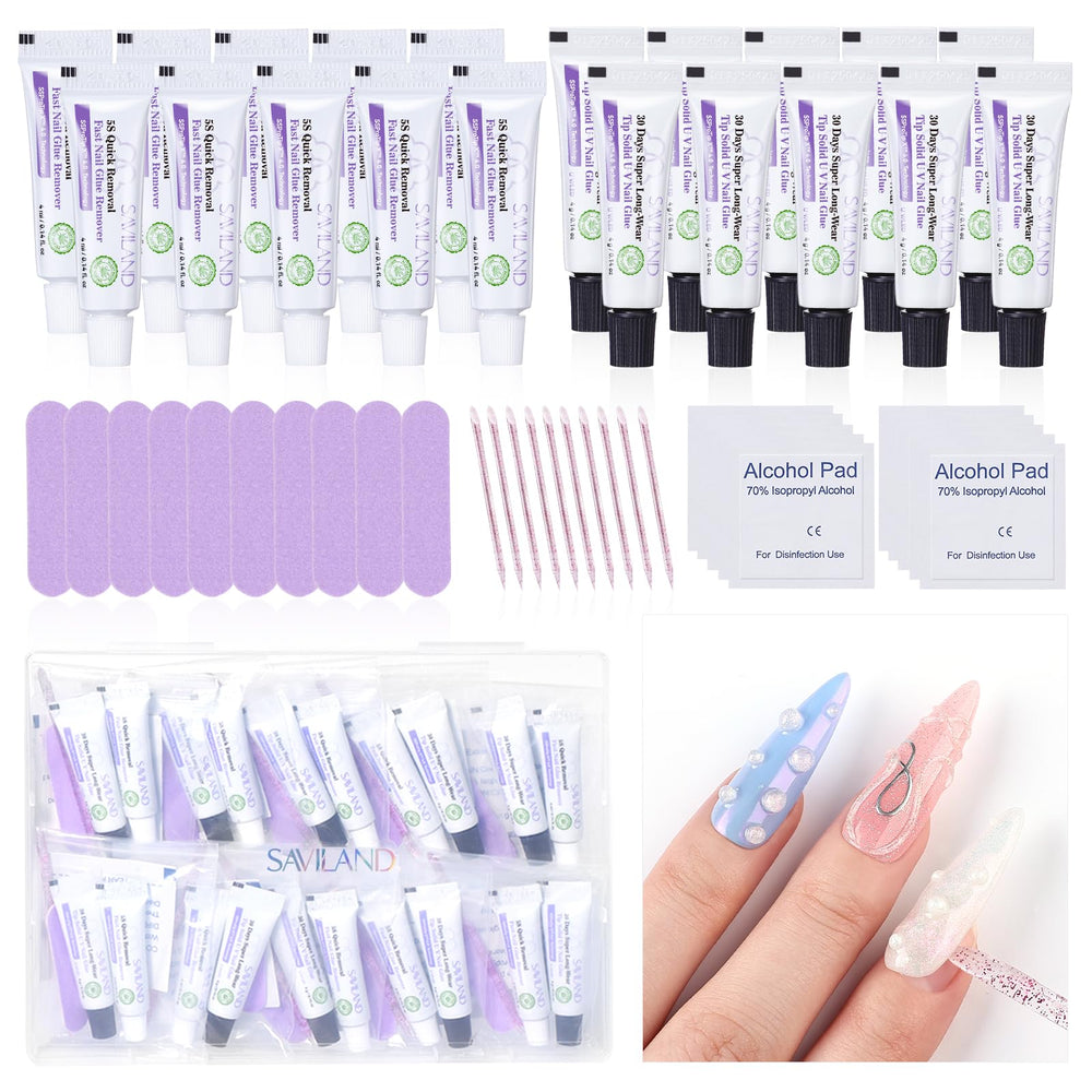 SAVILAND Solid Nail Glue Gel delivers a long-lasting hold on natural nails.