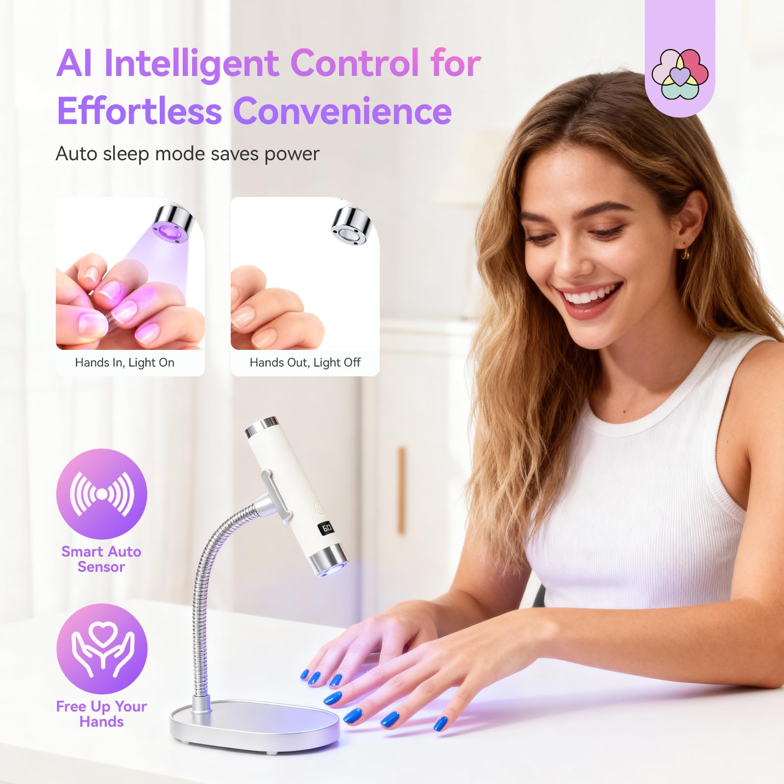SAVILAND UV light on magnetic stand enables hands-free curing.