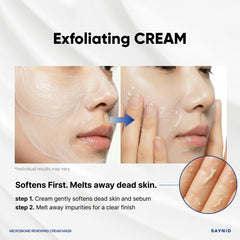 Cream-to-oil texture during application from SAYNID mask offering gentle exfoliation.