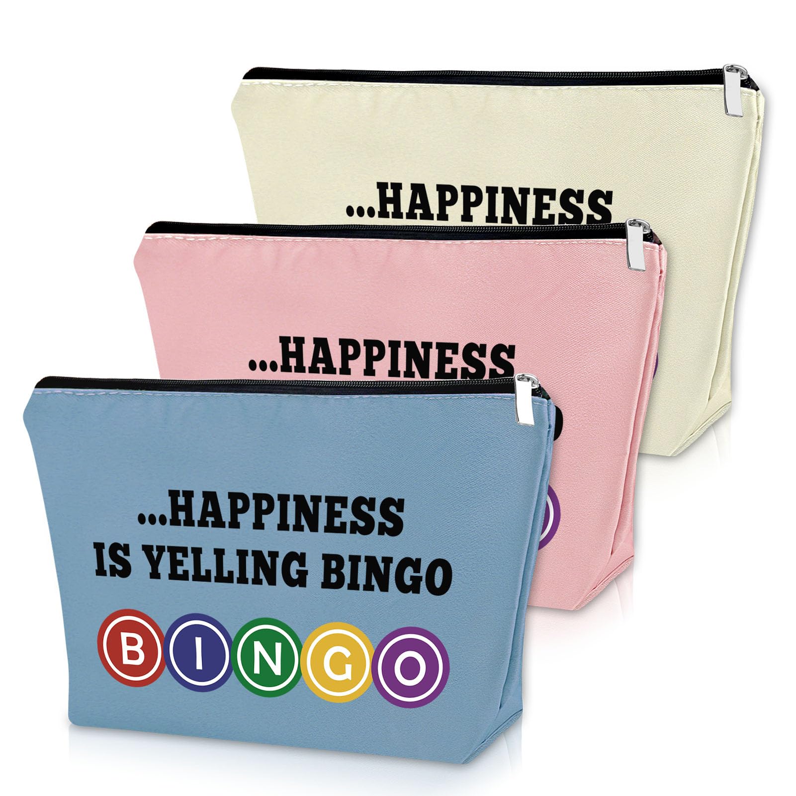 Sazuwu bingo gifts makeup bag set in blue pink and beige for travel and organization