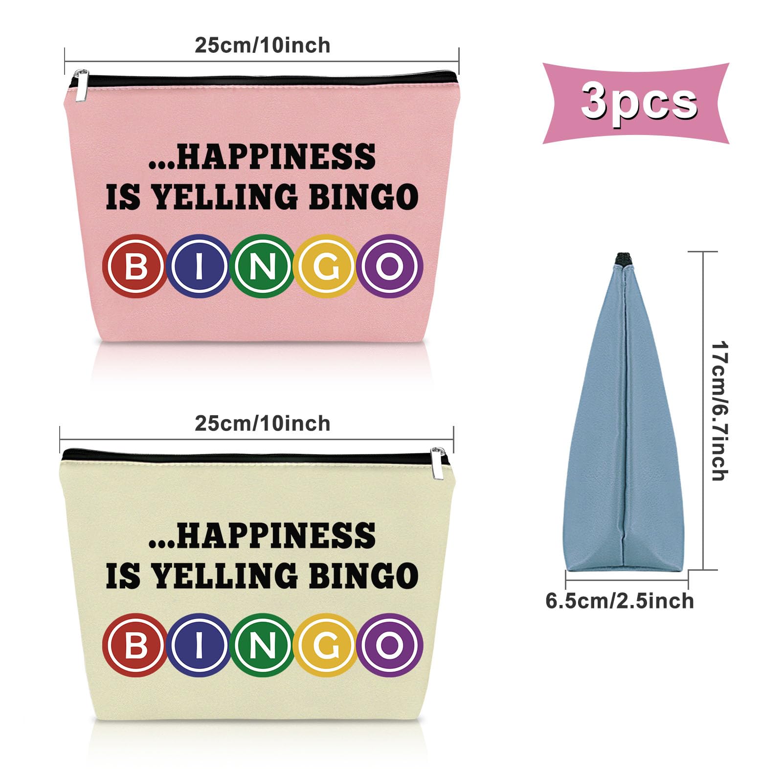 Sazuwu bingo themed cosmetic bag closeup showing durable zipper