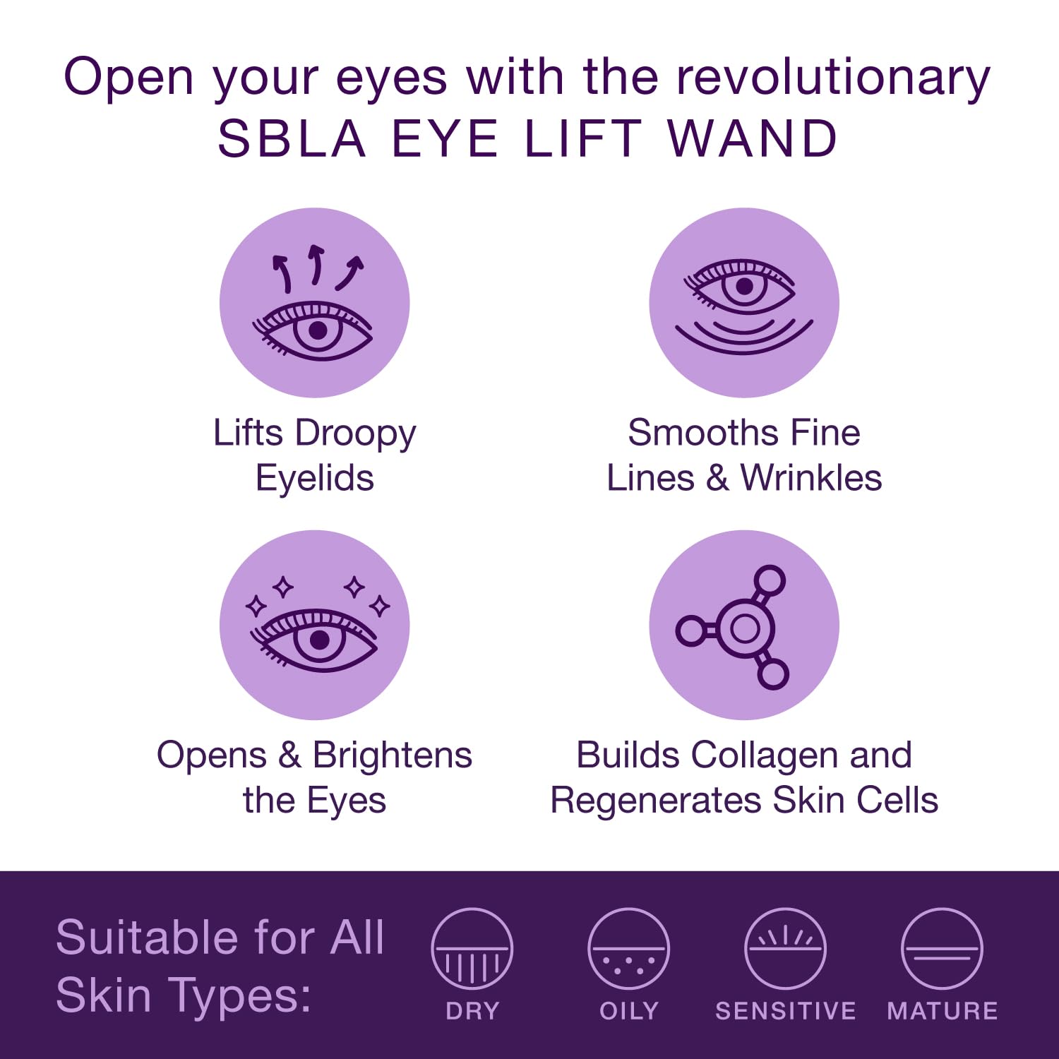 SBLA Eye Lift Wand close-up shows smooth serum texture for daily use.