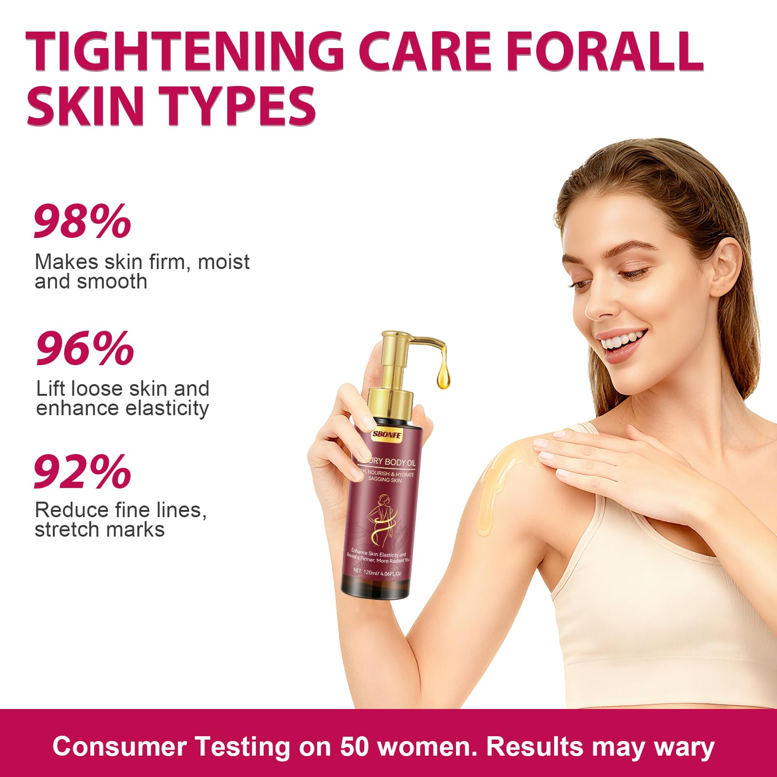 SBONFE Body Firming Oil applied to damp skin after shower for quick absorption