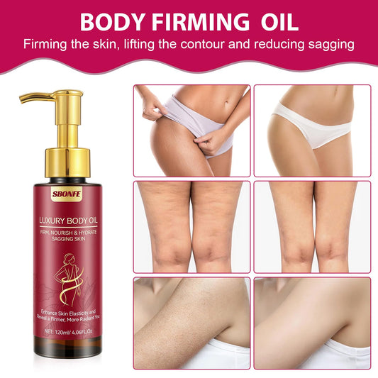 SBONFE Body Firming Oil being dispensed to demonstrate quick absorption after shower.