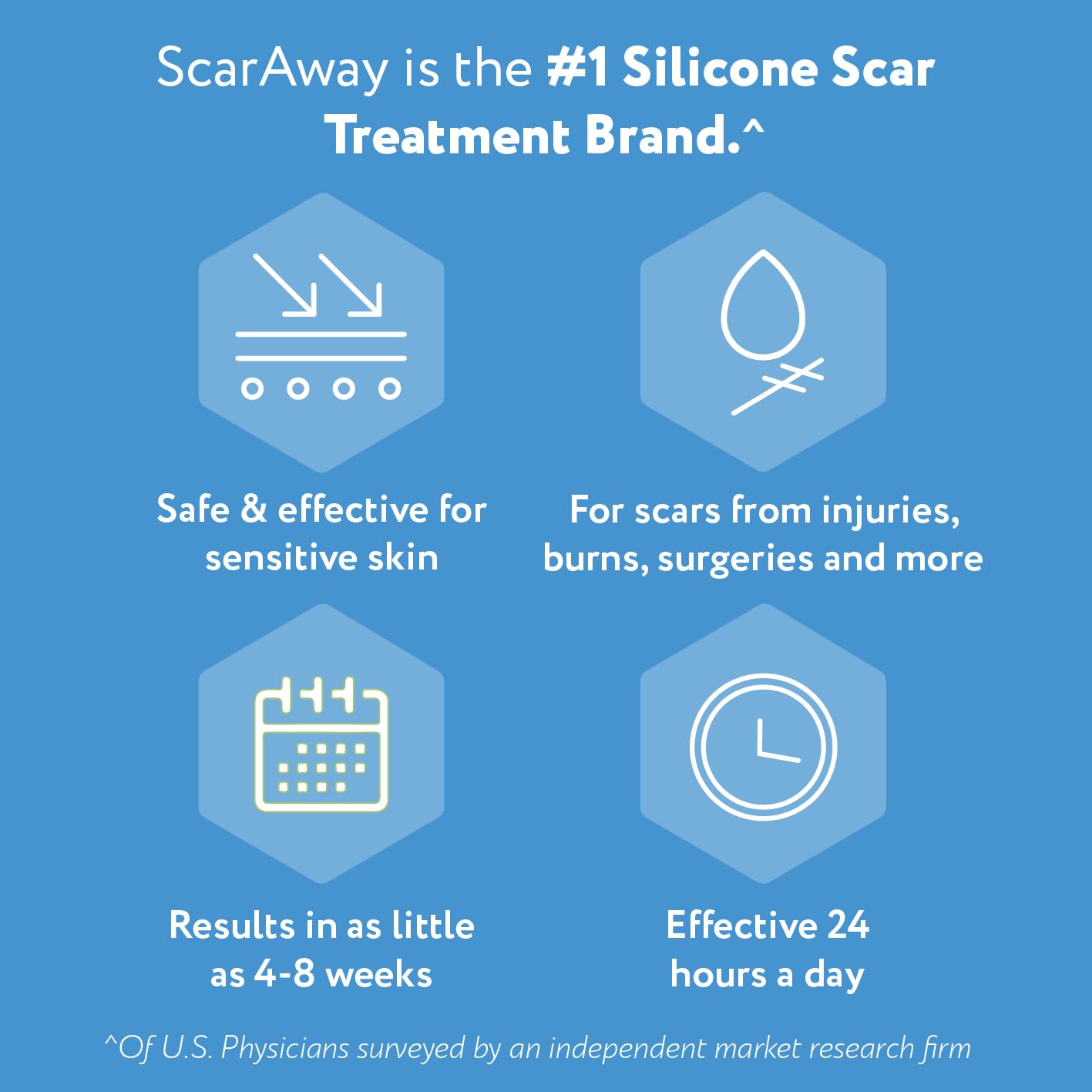 Applying ScarAway sheet on scar area shows simple, practical application.