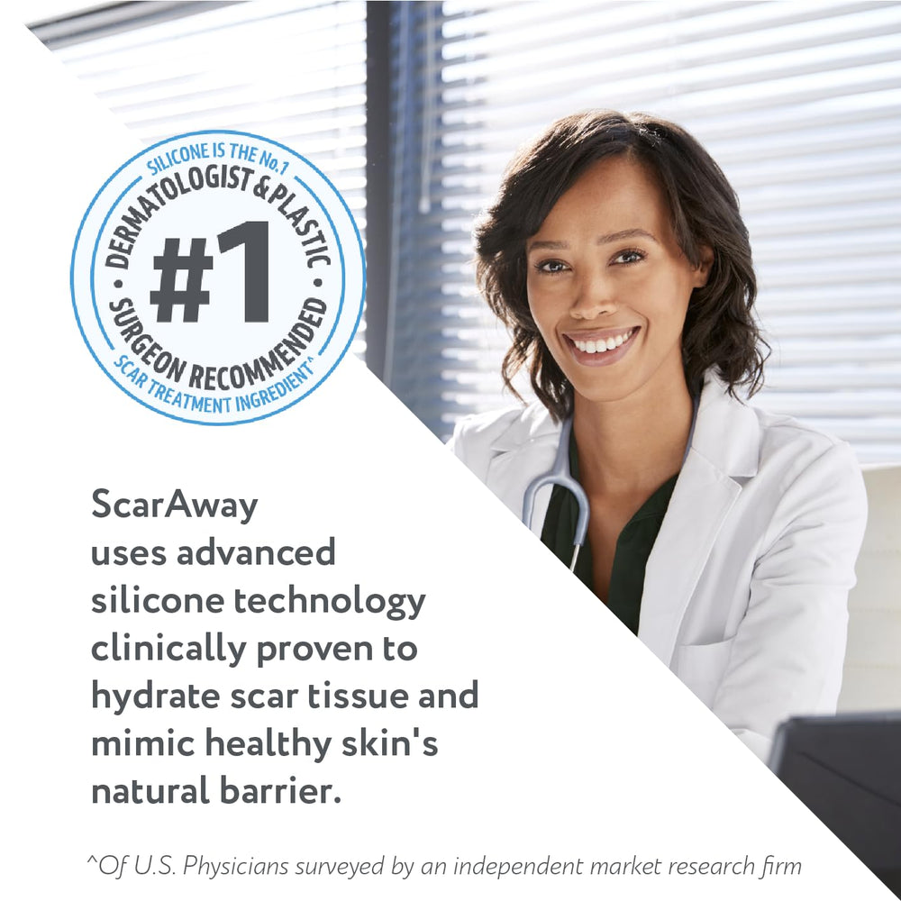 ScarAway silicone sheet on skin demonstrates discreet scar coverage and protection.