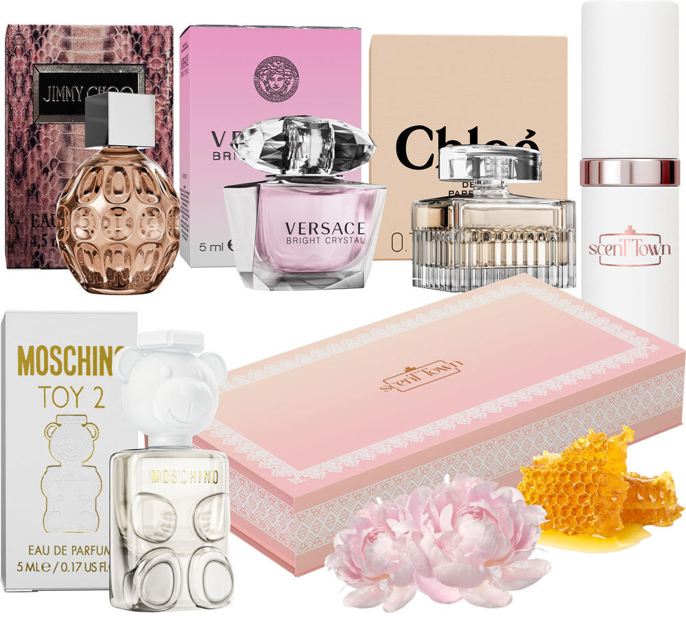 Scent Town mini perfume set in premium gift box, ideal for gifting or sampling.