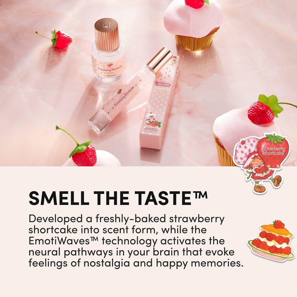 Scentbird Strawberry Shortcake EDP glossy bottle showcases fruity gourmand vibe.