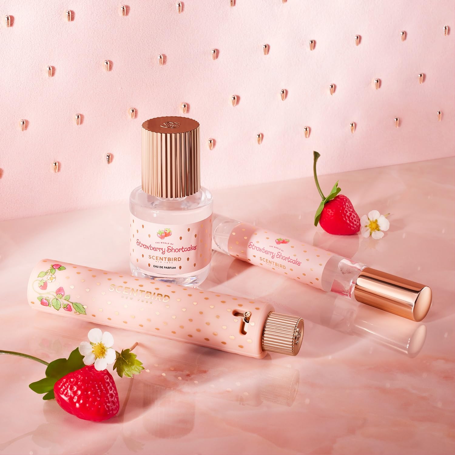 Scentbird Strawberry Shortcake EDP bottle label features strawberry motif for appeal.