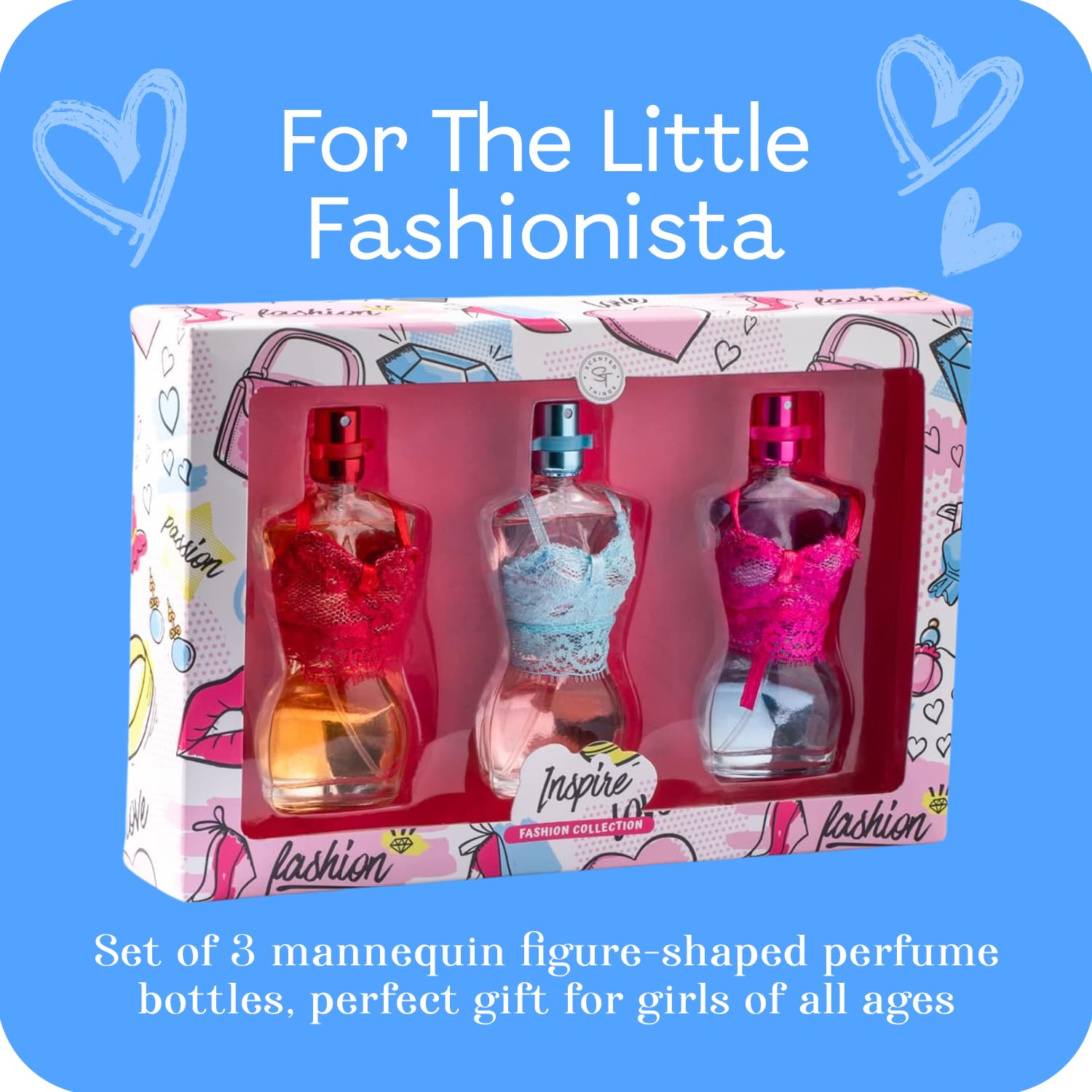 Scented Things fashion-shaped bottles close-up highlighting creative self-expression.