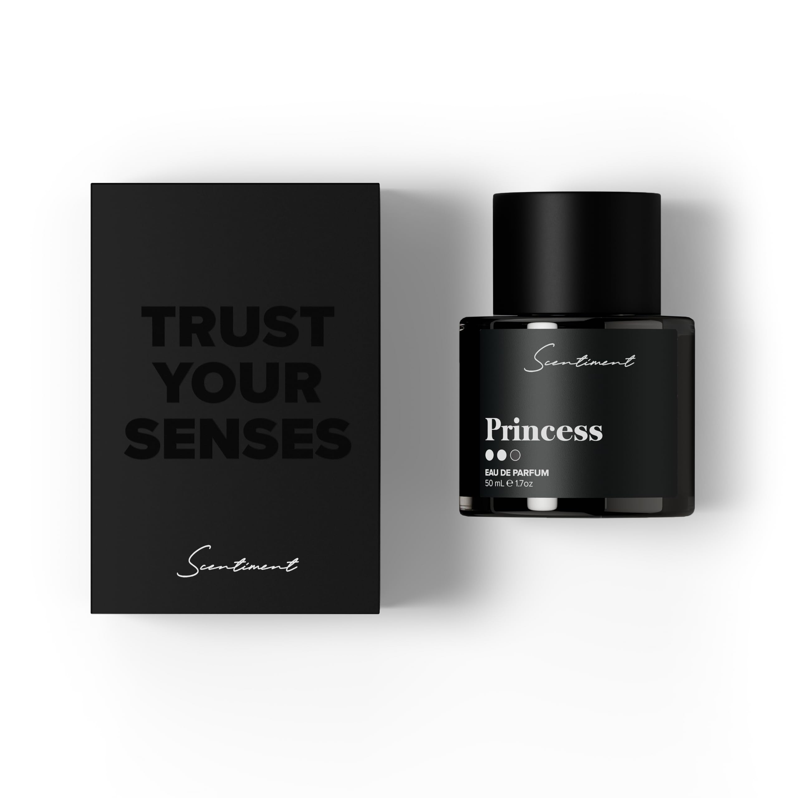 Scentiment Princess Designer packaging and bottle on display, perfect for showcasing a refined fragrance.