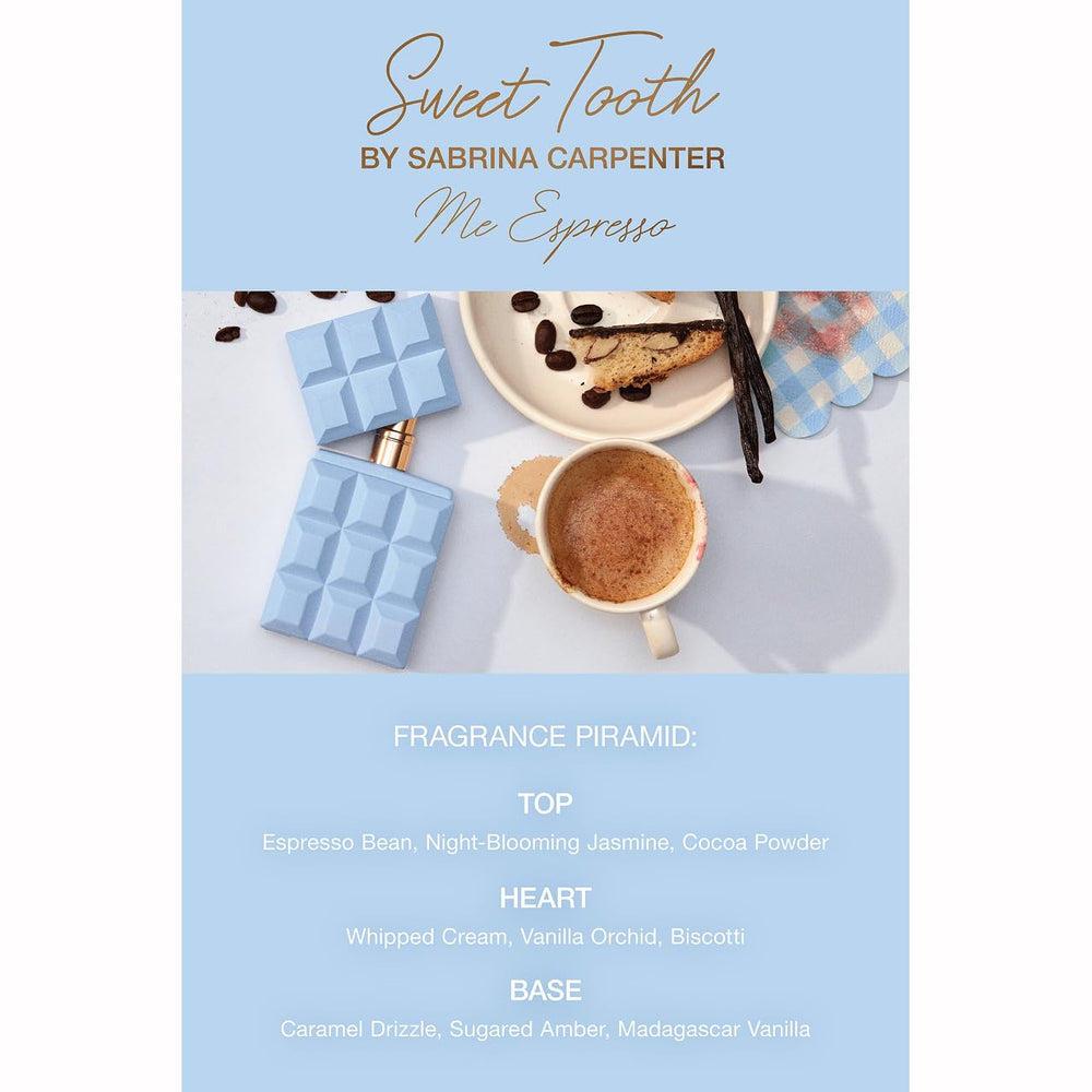 SCENT BEAUTY Me Espresso EDP close-up highlights cocoa, espresso, jasmine, vanilla orchid notes.
