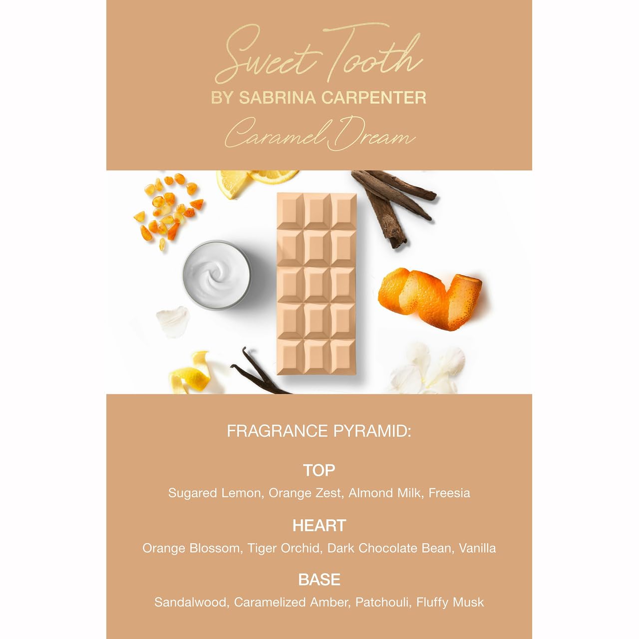 SCENT BEAUTY Sabrina Carpenter Caramel Dream cap closeup highlights premium design