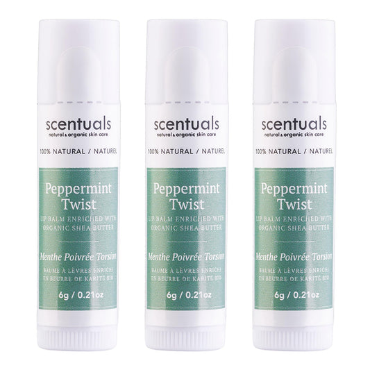 Scentuals Peppermint Twist lip balm set of 3 for all-day hydration