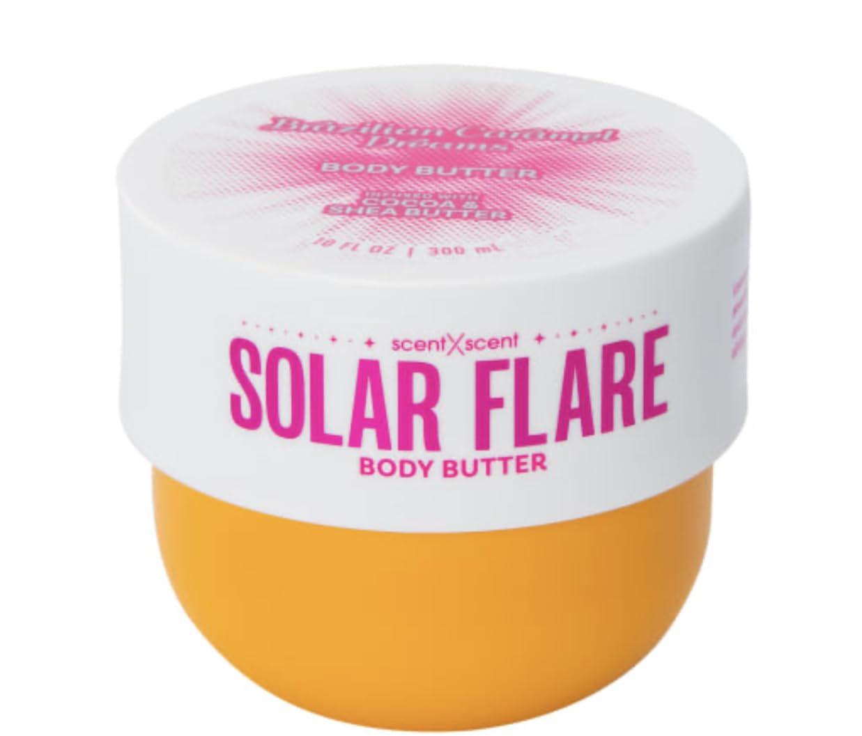 ScentXScent Solar Flare Body Butter jar provides deep hydration for soft, smooth skin.