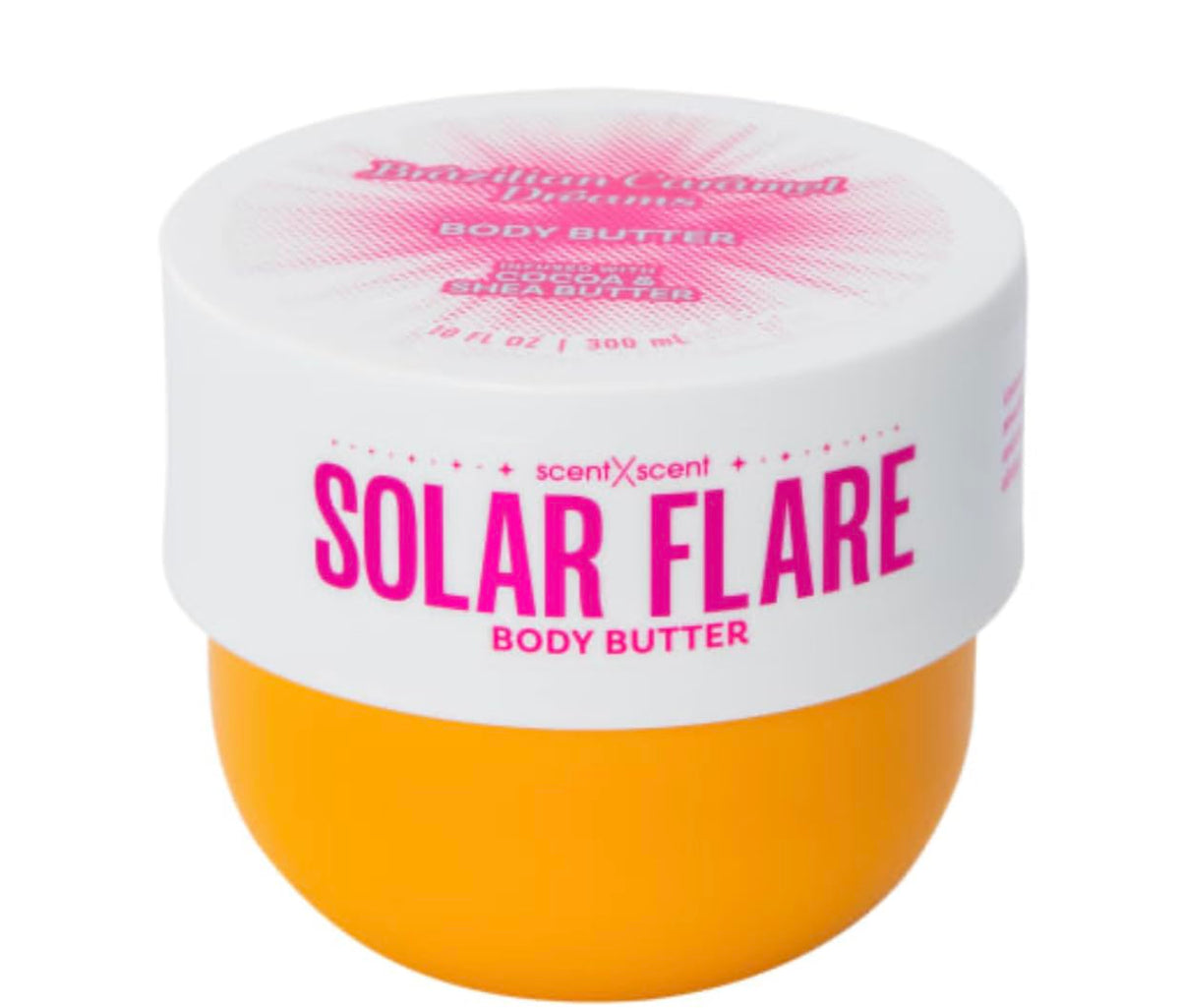 ScentXScent Solar Flare Body Butter jar provides deep hydration for soft, smooth skin.