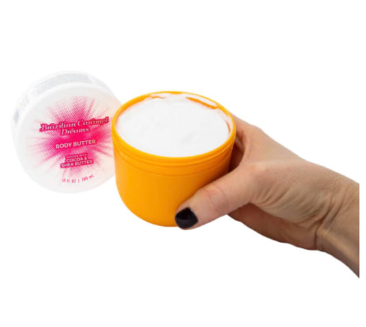 ScentXScent Solar Flare Body Butter label displaying Brazilian Caramel Dreams aroma for daily use.