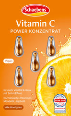 Schaebens Vitamin C concentrate capsules close-up emphasizing energy and glow